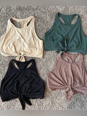 GAP Racerback Tie-Front Tank Tops in Cream, Forest Green, Black & Mauve